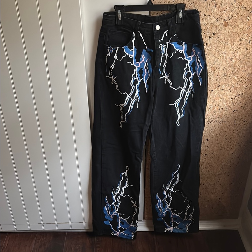 Black and Blue Lightning Print Women's Jeans